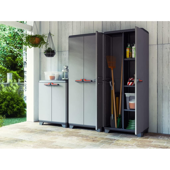 Keter Stilo Plastic Cabinet, tall, WxDxH: 68x39x173cm, gray/black/red, including 3 adjustable shelves (max. load capacity of 15kg each) (Industrial)