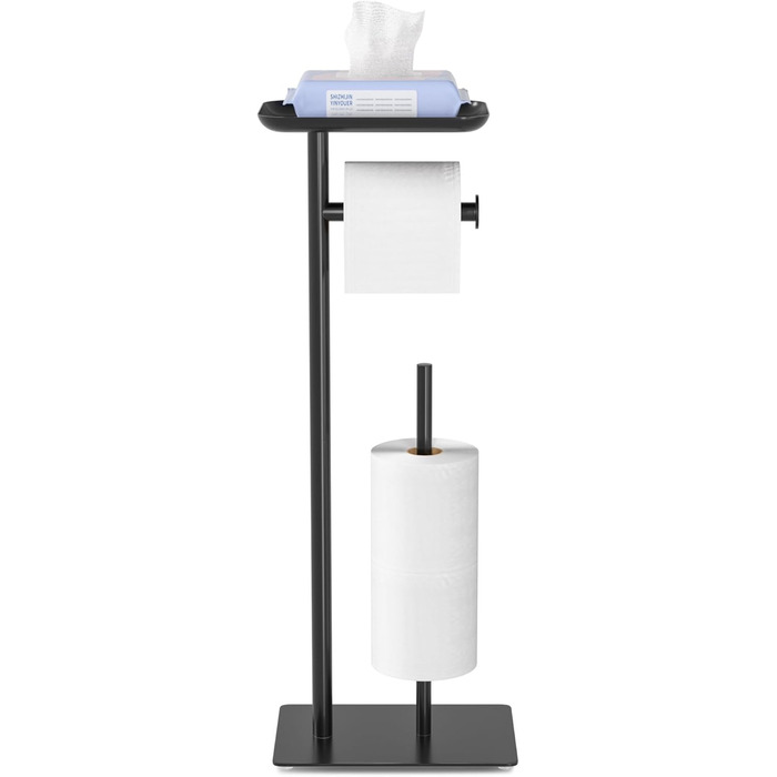 Настінний тримач для туалетного паперу з полицею, чорний, з місцем для 4 запасних рулонів, нержавіюча сталь