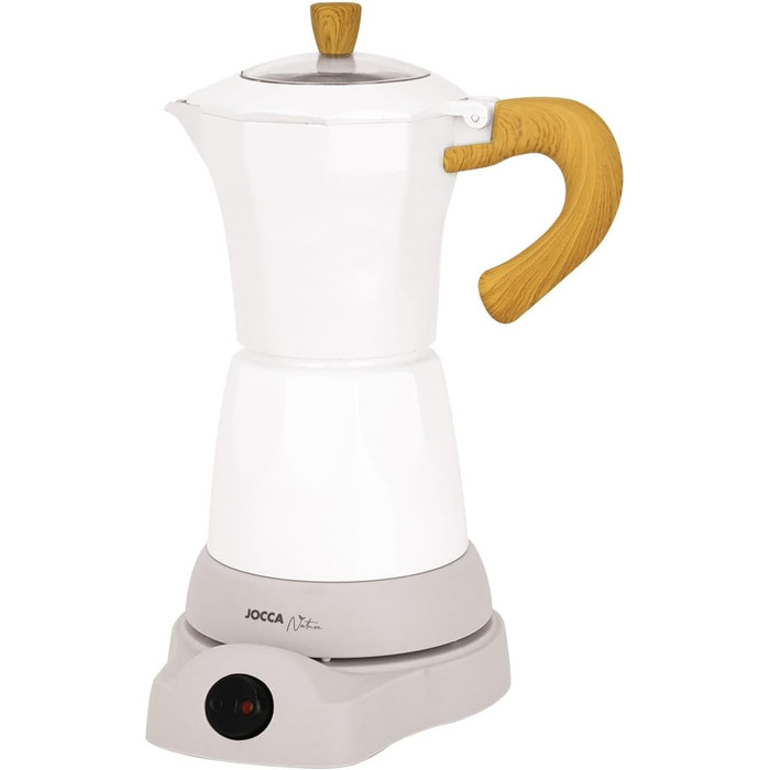 Jocca Electric Italian Coffee Machine Nature, 6 Cups Moka Pot, 300ml, Swivel Base, Cold-Touch Handle, Keep-Warm Function, White