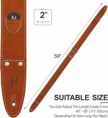 Гітарний ремінь Nefelibata з повного нубуку, з кишенькою для медіатора, для бас-, електро- та акустичної гітари, з медіаторами, кнопками та замками (Star Black) (Bc#-Coffee Brown)