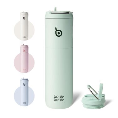 Фляга спортивна BOTTLE BOTTLE 750 мл з соломинкою, кришкою та ручкою, зелена - не протікає, BPA-free, подвійні стінки, для фітнесу, подорожей