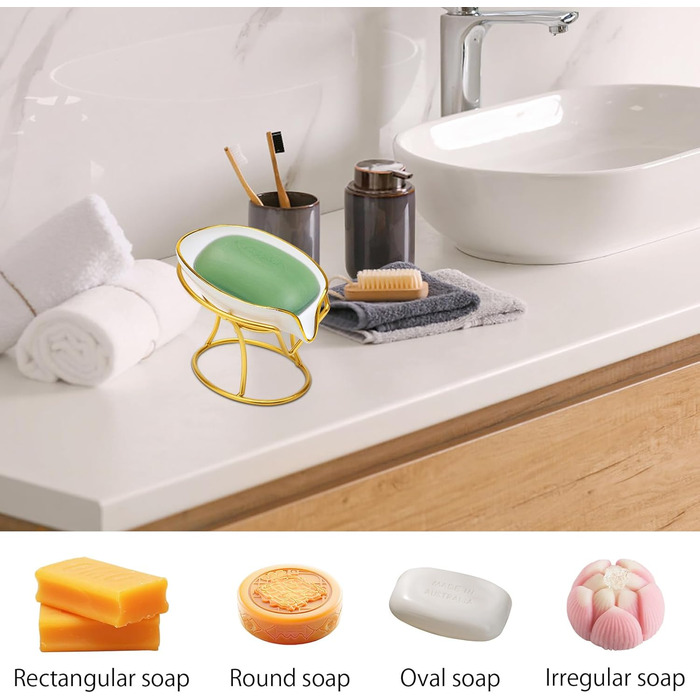 Миска для мила з отвором для стоку, тримач для мила в душ, полиця для мила у формі листка, вінтаж, декор для кухні, ванної кімнати, душу, умивальника (білий)