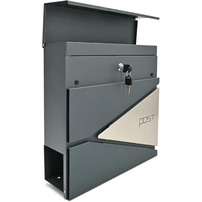 Поштова скринька Verda з газетницею, нержавіюча сталь, антрацит, 2 ключі - дизайнерська настінна скринька з прихованим замком