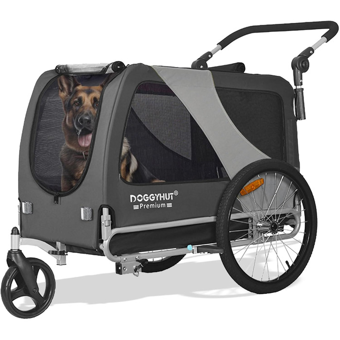 DOGGYHUT® Преміум XL 2в1 велопричіп та візок для собак 23-45 кг, сірої