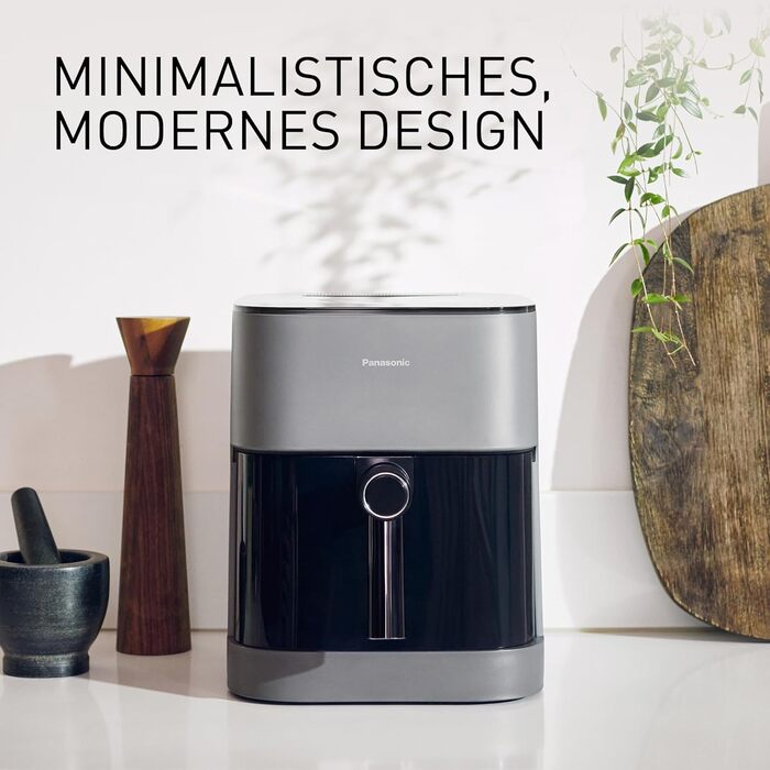 Panasonic NF-CC500SXE Air Fryer with Viewing Window, 5 L, 80–200 °C, Digital Timer & LCD Display, Gentle Steam Injection, 11 Presets, Easy Cleaning, Matte Grey