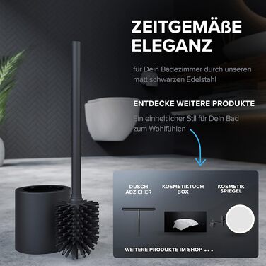 Набір для чищення унітазу Skrova | Силіконова щітка для унітазу | Стійка | Чорний матовий | Змінний насадка | Сучасний дизайн