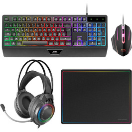 Mars Gaming MCP124PRO: Геймінговий комбосет 4в1 з RGB підсвічуванням (клавіатура, миша, навушники, килимок)