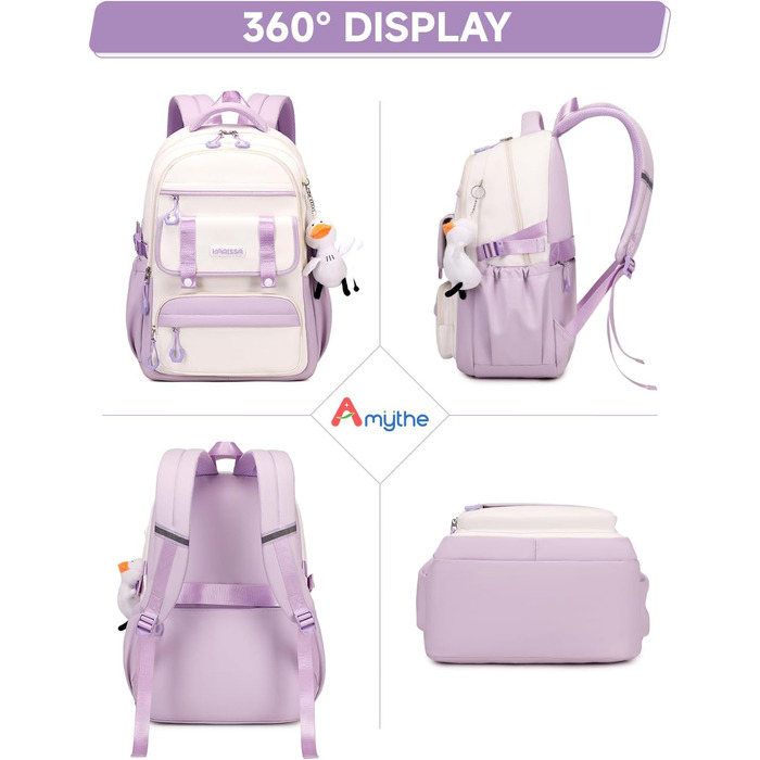 Шкільний рюкзак для дівчаток 2 в 1: рюкзак та сумка через плече, 45 см, фіолетовий. Підходить для 3-7 класів.