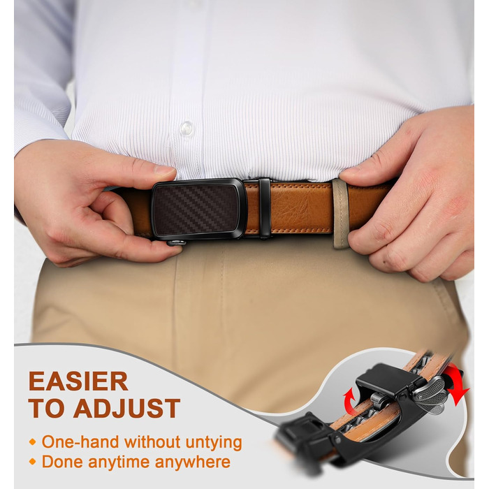 Чоловічі ремені KEMISANT 2 шт., шкіряні ремені з автоматичною застібкою-разом, регульовані, 35 мм, з подарунковою коробкою, чорний/коричневий, 115 см (32'-38' посадка)