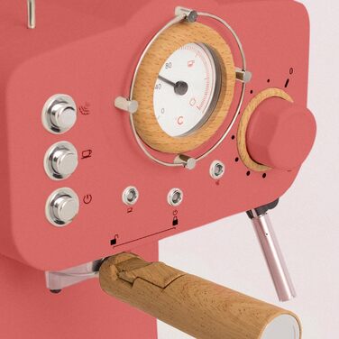 CREATE / THERA MATT RETRO /Espresso Machine Cream White Matt and Wood /Semi-Automatic, with a 15 bar pump and 1100W, 1.25L water tank, for ground coffee, 55 mm ESE pads (Terracotta Matt - Wood)