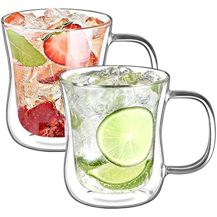 Набір склянок для лате макіато Ecooe 2 шт. з подвійними стінками, 350 мл, з ручкою, з боросилікатного скла