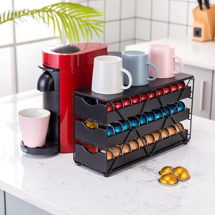 Підставка для капсул Nespresso Vertuo, 3-ярусна, на 60 капсул, висувна шухляда FlagShip