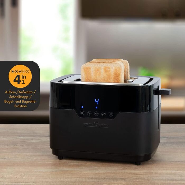 Тостер ProfiCook PC-TA 1244: 2 відділення, сенсорне управління, підігрів, хрустка скоринка | Чорний