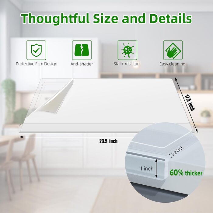 Акрилове обрізне дощечка SUBAER для кухні, прозоре, з жолобом для соку, 43.2 x 34 см, 8 антиковзних накладок