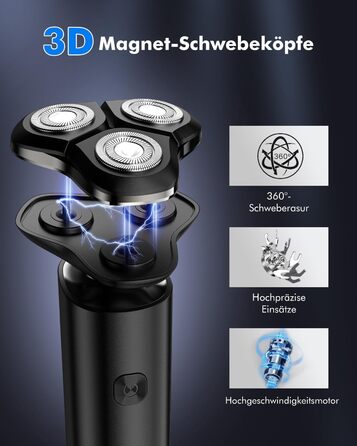 Електричний чоловічий бритва 3D з підзарядною базою - IPX7, вологостійкий, чорний