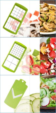Genius Nicer Dicer Smart - набір для нарізки овочів та фруктів, 13 частин | Овочевий, цибулевий, фрутовий нарізник | Нарізання, кубики, соломка, стружка, чистка, зберігання | Мандоліна, мультиінструмент | Новий, 22.2 x 10 x 8.2 см, кольору ківі
