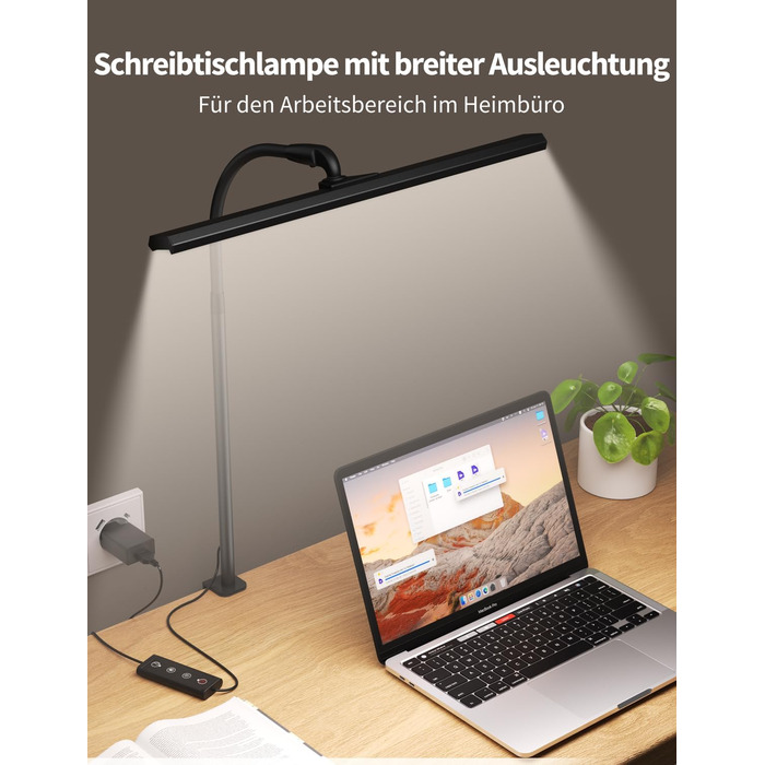 LED лампа для столу Kary з регулюванням яскравості, 40см, 12W, для офісу, роботи, читання, захисту очей, дітей, 5 рівнів регулювання, 5 кольорів, таймер 60 хв, білий + металева клямка