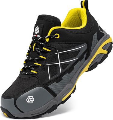 Робочі черевики LARNMERN для чоловіків та жінок. Безпечні черевики SRC, антистатичні, зі сталевим підноском, протипрокольні, легкі, комфортні, дихаючі (43.5 EU, жовті)
