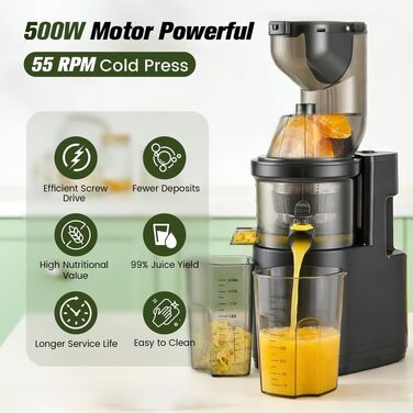 Шнекова соковижималка Entsafter Slow Juicer 400W для цілих овочів та фруктів, чаша 1.8л, холодний віджим, BPA-free