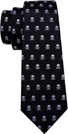 Чоловічий краватковий комплект Barry.Wang: краватка, нагрудна хустинка, запонки, чорний череп, для весілля та ділових зустрічей