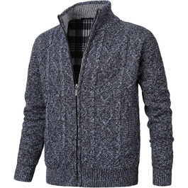 Чоловіча в'язана кофта-кардиган з коміром-стійкою та скандинавським візерунком. Тепла флісова куртка для чоловіків, XXL, темно-сірий