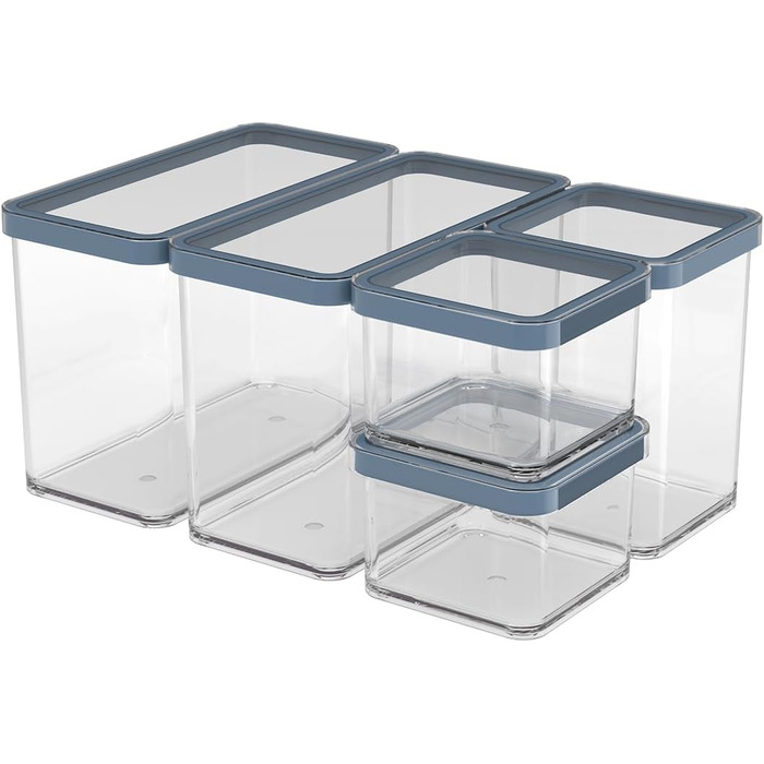 Rotho Loft Set Storage Containers 5-Piece LOFT, Plastic (PP) BPA-Free, Transparent, (32.3 x 22.3 x 16.6 cm)