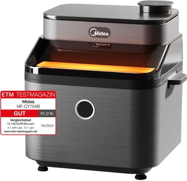 Фритюрниця Midea DualTaste 7 л з оглядовим вікном, аерофритюрниця XXL, 8 програм, випікання, гриль, розморожування, таймер 12 годин, 40-200°C, 1650 Вт, знімна чаша, модель MF-CY75AB