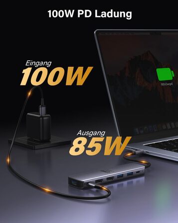 Док-станція для ноутбука Newmight з двома моніторами, адаптер HDMI 4K, Ethernet 1 Gbps, PD 100W, 3 USB 3.0, SD/TF Reader, для HP/Dell (Сірий)