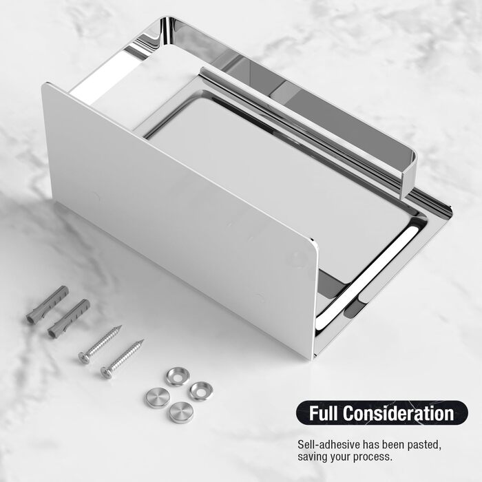 Тримач туалетного паперу HITSLAM без свердління, нержавіюча сталь з полицею, самоклеючий, для ванної кімнати