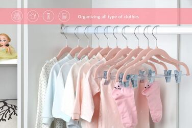 Дитячі вішалки з оксамиту ManGotree 30 см з рухомими затискачами, нековзні ультратонкі фетрові вішалки для одягу, штанів, суконь, спідниць, курток, 16 шт, рожеві