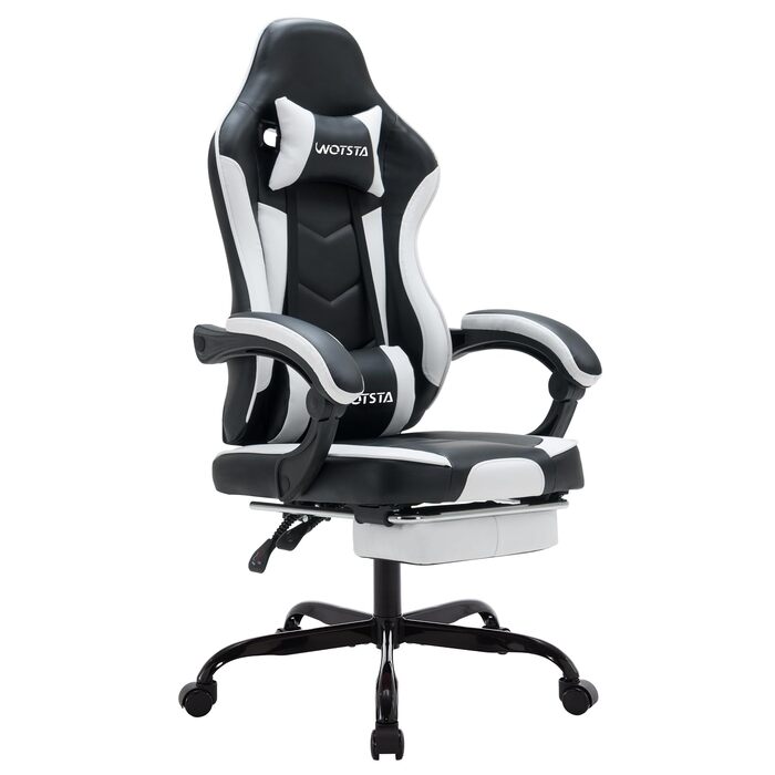 Ігрове крісло Gaming Chair з підставкою для ніг та ергономічною підтримкою попереку, регульована спинка 90-135°, офісний стілець (Blackwhite)