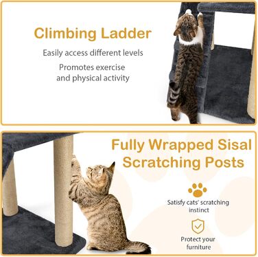 Драбина-кіготь для котів SOARS, 90 см, сірий котячий будиночок з сизалю