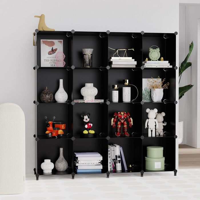 Wardrobe, Portable Shelving System, Plastic Closet with 2 Hanging Rods, Bedroom Wardrobe Closet White (Black)