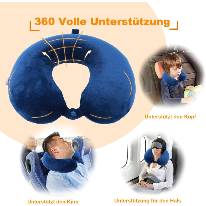 Подушка для шиї, 100% Memory Foam, U-подібна, легка, портативна, для подорожей (синя)