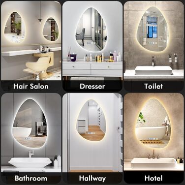Круглий дзеркало для ванної кімнати з LED-підсвічуванням, 60 см, функція запобігання запотіванню, сенсорне управління & Bluetooth, регулювання яскравості, 3000K/4000K/6500K, HD-загартоване скло, дзеркало для ванної кімнати зі світлом (500*700 мм - крапель