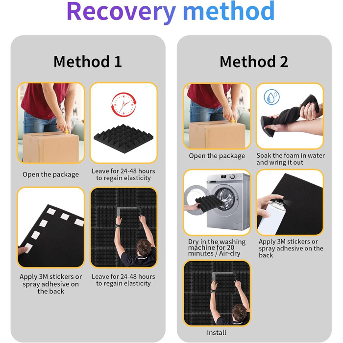 Акустичний поролон для шумоізоляції стін, панелі зі звукопоглинаючого пінопласту високої щільності для студії запису, офісу та танцювального залу, 30x30x5 см, 12 шт.