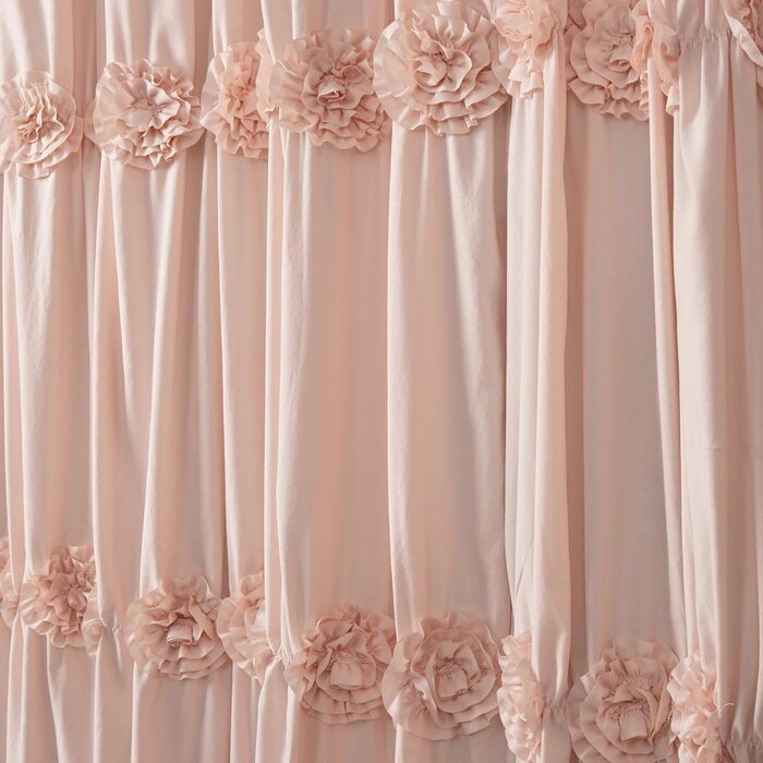 Штора для душу Lush Decor Darla з рюшами та квітковим малюнком, поліестер, біла, 183x183 см (Пудровий)