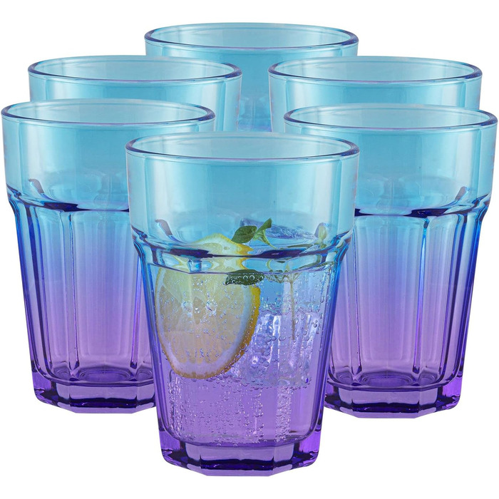 Set of 6 Colorful Glasses - Colorful Water Glasses 425 ml - Drinking Glasses Blue Purple - Long Drink Glasses - Cocktail Glasses - Juice Glasses - Large Colored Drinking Glasses - Caipirinha | Gigi Dreamy Sunset