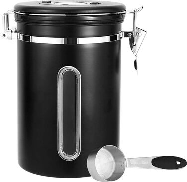 Контейнер для кави Royouzi, 1.8л, нержавіюча сталь, з ложкою, вакуумний, чорний