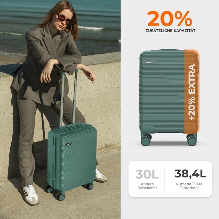 Набір валіз NUMADA 4 шт. Upfly T10 ABS: ручна, середня та велика валіза, косметичка. Міцний набір валіз з ABS пластику 55x40x20, 60L, 78L