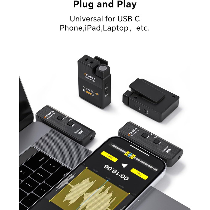 COMICA BoomX-DUC2: Бездротовий мікрофон для смартфона та ноутбука (USB-C) - ідеальний для влогів, подкастів та стрімінгу