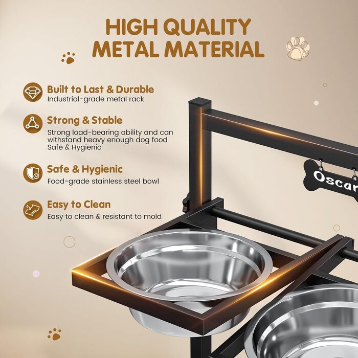 Підвищена годівниця для собак Sunowl, регульована висота та кут, 2 миски, нержавіюча сталь, повільне годування, антиковзаюча підставка