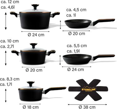 STONELINE 11-Piece Pan and Pot Set, Pot Set with Lids, Induction Cookware Pan, Suitable for All Cooktops, Cookware Set with Non-Stick Coating with Real Stone Particles, Color: Cream