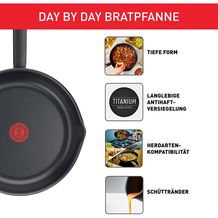 Сковорода Tefal Day by Day On 32 см з антипригарним покриттям, чорна (B56408)