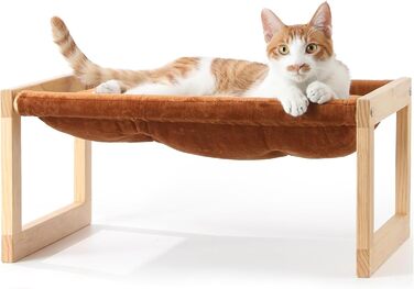 Cat bed and dog bed, elevated, large, and breathable, made of high-quality birch plywood, 53W x 42L x 25H cm - ideal for cats and small dogs (Brown color)