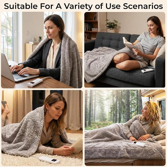 Електрична ковдра TLGREEN з автовимкненням, імітація овечої шкури, двостороння, надзвичайно м'яка, 130x180 см, 9 режимів нагріву, таймер, ковдра для дивану, софи, офісу, дому, 130x180, сіро-коричнева