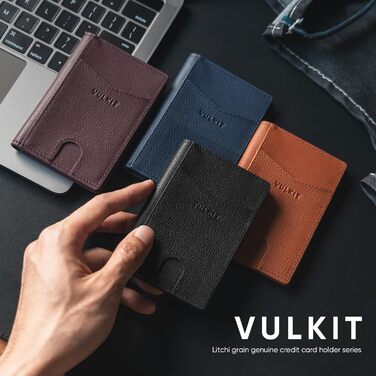 Чоловічий шкіряний картхолдер VULKIT з RFID захистом, чорний (Litchi) - 10 відділень для карт