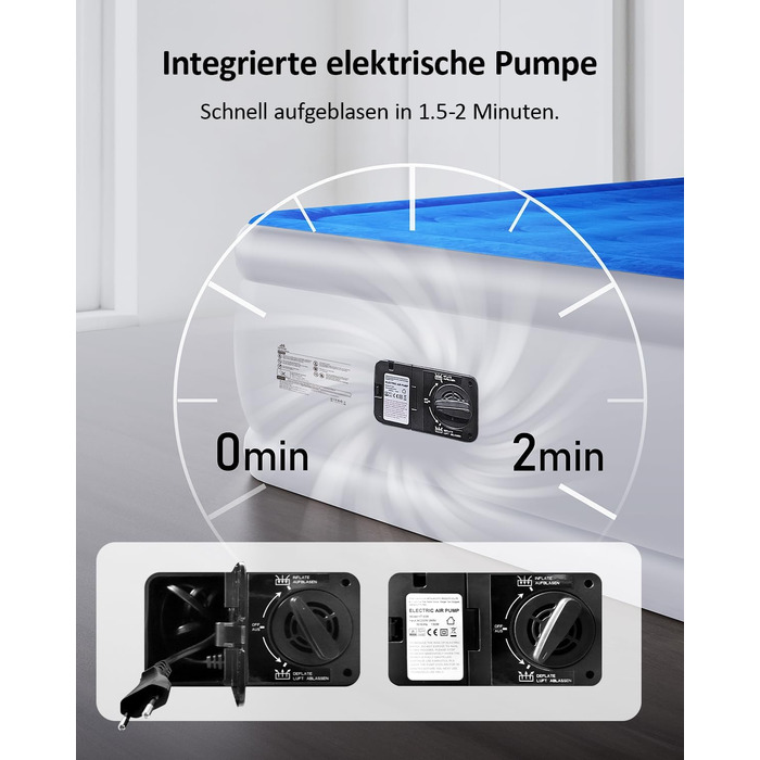 Надувний матрац для одного спального місця, 190 x 99 x 46 см, з вбудованим насосом, для дому, подорожей та кемпінгу, Максимальне навантаження: 300 кг, Колір: блакитний та білий