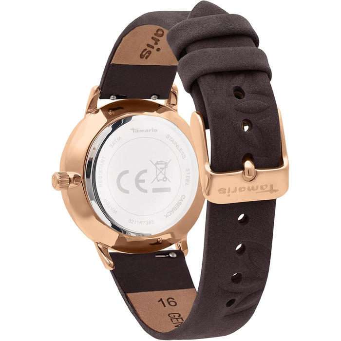 Годинник Tamaris для жінок з шкіряним ремінком (рожеве золото / коричневий шкіряний ремік з квітковим малюнком)