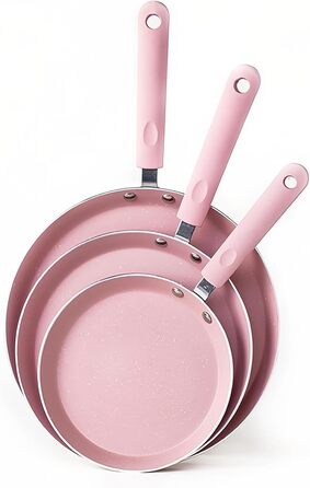 Набір сковорідок Maxspace 3 шт. з антипригарним покриттям, 18, 22, 26 см, для всіх типів плит, рожевий